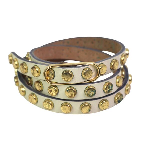 SKINNY STUDS BEIGE GENUINE LEATHER 1/2"Wd DRESS CASUAL WOMEN'S BELT Sz S/M (88t - Picture 2 of 12